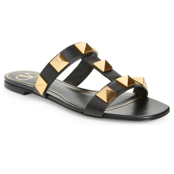 NIB $850 Valentino Garavani Roman Stud Slide Sandal in Nero, size 7US / 37! - Picture 1 of 16